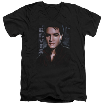 Black men's v-neck t-shirt with Elvis Presley Tough graphic