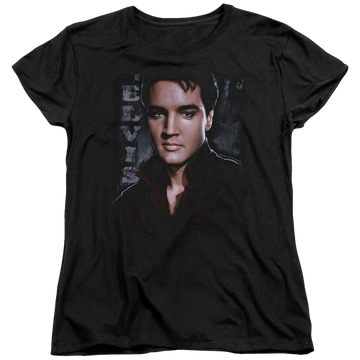 Black women's t-shirt with Elvis Presley Tough graphic