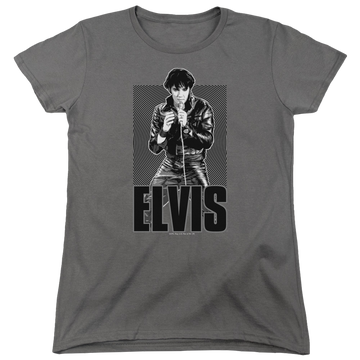 Charcoal women's t-shirt with Elvis Presley Leather graphic