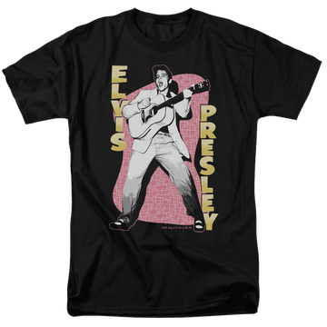 Black men's regular fit t-shirt with Elvis Presley Pink Rock graphic