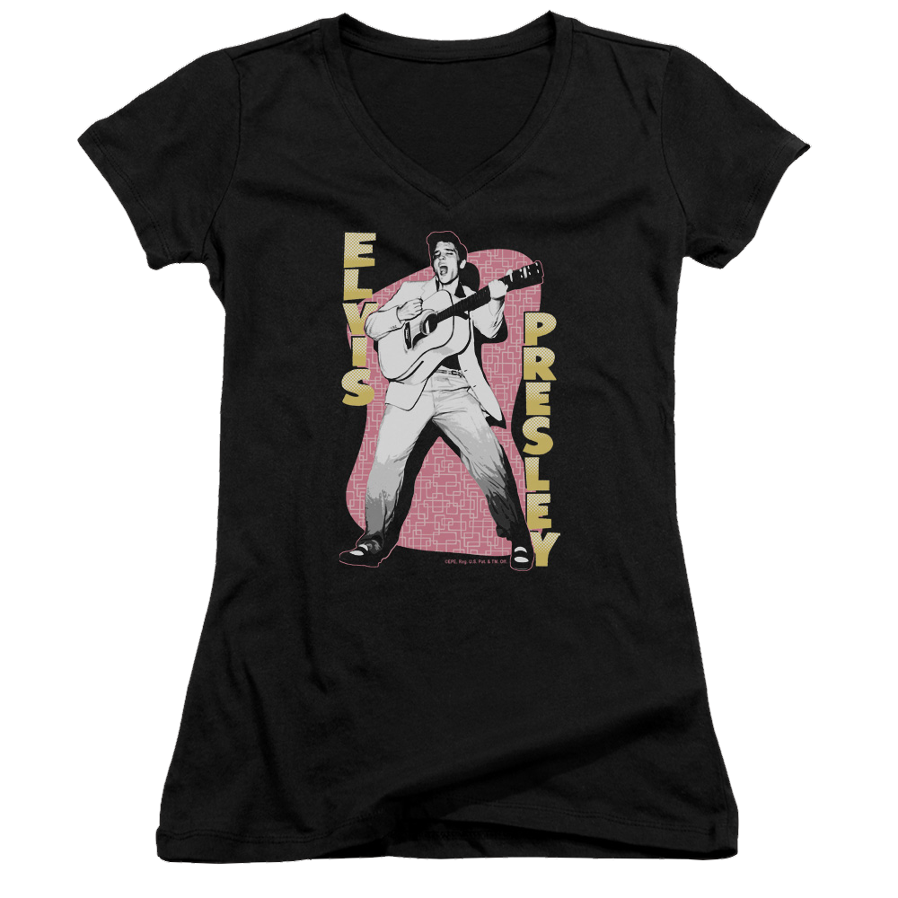 Elvis Presley Pink Rock - Juniors V-Neck T-Shirt Juniors V-Neck T-Shirt Elvis Presley   