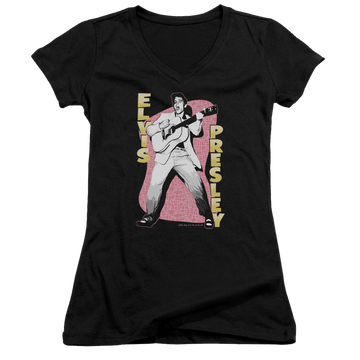 Elvis Presley Pink Rock - Juniors V-Neck T-Shirt Juniors V-Neck T-Shirt Elvis Presley   
