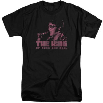 Black men's tall fit t-shirt with Elvis Presley The King graphic