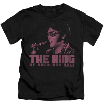 Black kid's t-shirt for ages 4 to 7 with Elvis Presley The King graphic