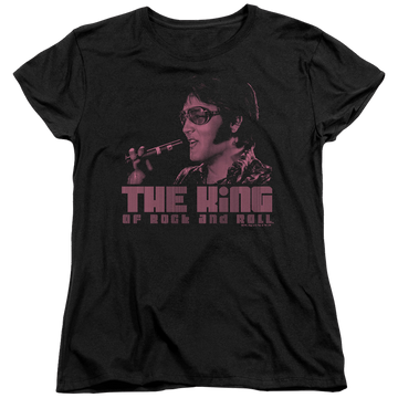 Black women's t-shirt with Elvis Presley The King graphic