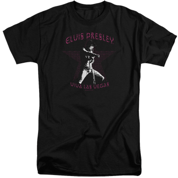 Black men's tall fit t-shirt with Elvis Presley Viva Las Vegas Star graphic