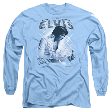 Carolina blue men's long sleeve t-shirt with Elvis Presley Blue Vegas graphic