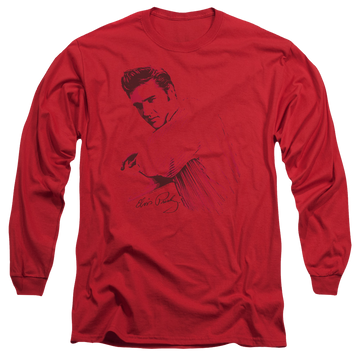 Red men's long sleeve t-shirt with Elvis Presley On The Range graphic