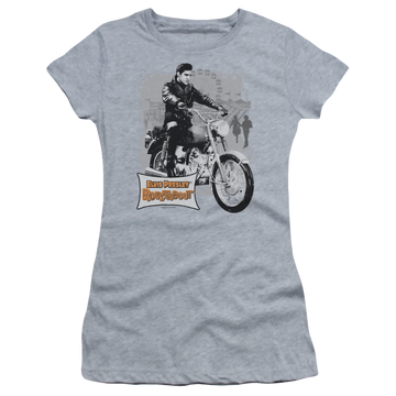 Athletic heather juniors t-shirt with Elvis Presley Roustabout Poster graphic