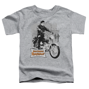 Athletic heather kid's t-shirt for ages 4 to 7 with Elvis Presley Roustabout Poster graphic
