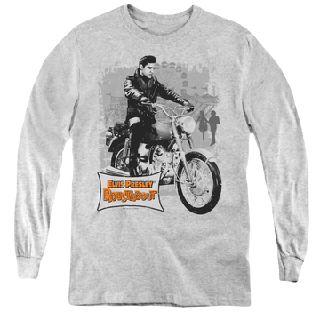 Athletic heather youth long sleeve t-shirt with Elvis Presley Roustabout Poster graphic