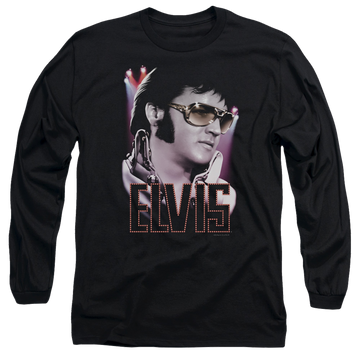Black men's long sleeve t-shirt with Elvis Presley 70S Star graphic