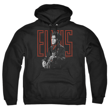 Black pullover hoodie with Elvis Presley Red Guitarman graphic