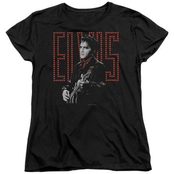 Black women's t-shirt with Elvis Presley Red Guitarman graphic