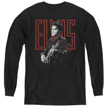 Black youth long sleeve t-shirt with Elvis Presley Red Guitarman graphic