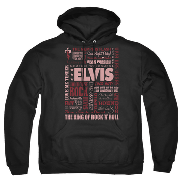 Black pullover hoodie with Elvis Presley Whole Lotta Type graphic