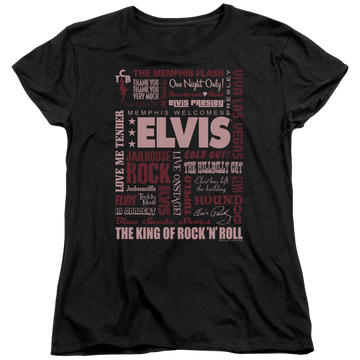 Black women's t-shirt with Elvis Presley Whole Lotta Type graphic