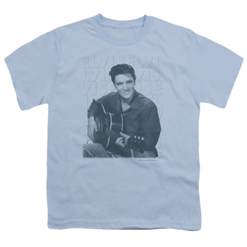 Light blue youth t-shirt for ages 8 to 12 with Elvis Presley Repeat graphic