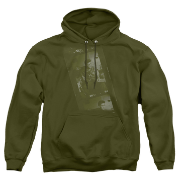 Military green pullover hoodie with Elvis Presley Army graphic