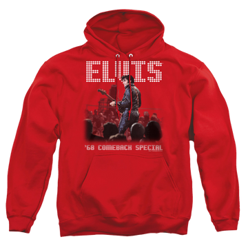 Red pullover hoodie with Elvis Presley Return Of The King graphic