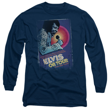 Navy men's long sleeve t-shirt with Elvis Presley On Tour Poster graphic