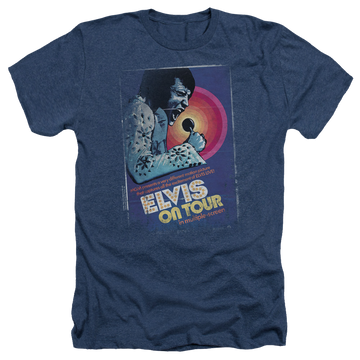 Navy men's heather t-shirt with Elvis Presley On Tour Poster graphic