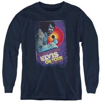 Navy youth long sleeve t-shirt with Elvis Presley On Tour Poster graphic