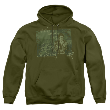 Military green pullover hoodie with Elvis Presley That 70S Elvis graphic