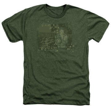 Military green men's heather t-shirt with Elvis Presley That 70s Elvis graphic