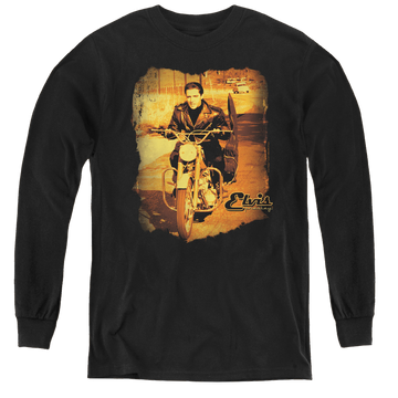 Black youth long sleeve t-shirt with Elvis Presley Hit The Road graphic