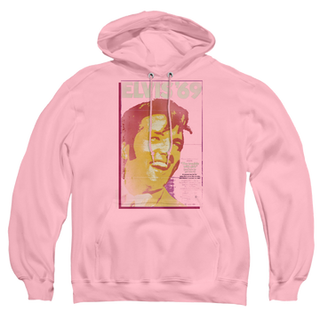 Pink pullover hoodie with Elvis Presley Trouble With Girls graphic