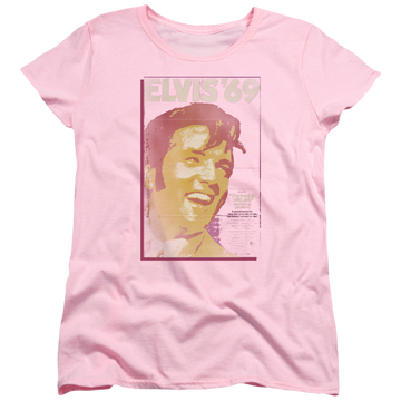 Pink women's t-shirt with Elvis Presley Trouble With Girls graphic