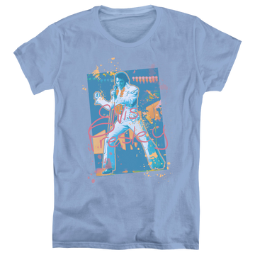 Carolina blue women's t-shirt with Elvis Presley Splatter Hawaii graphic