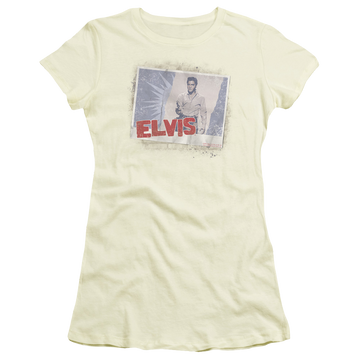 Cream juniors t-shirt with Elvis Presley Tough Guy Poster graphic