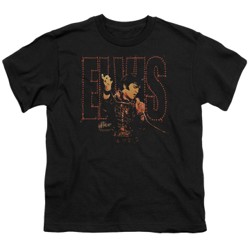 Black youth t-shirt for ages 8 to 12 with Elvis Presley Take My Hand graphic