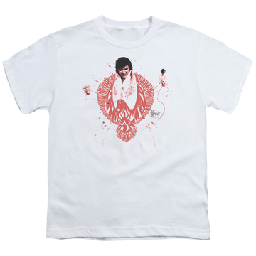 White youth t-shirt for ages 8 to 12 with Elvis Presley Red Pheonix graphic