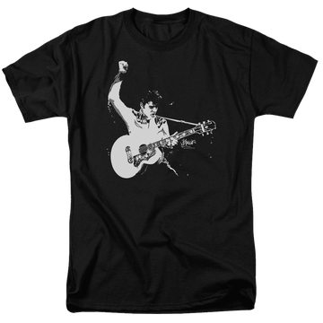 Black men's regular fit t-shirt with Elvis Presley Black And White Guitarman graphic