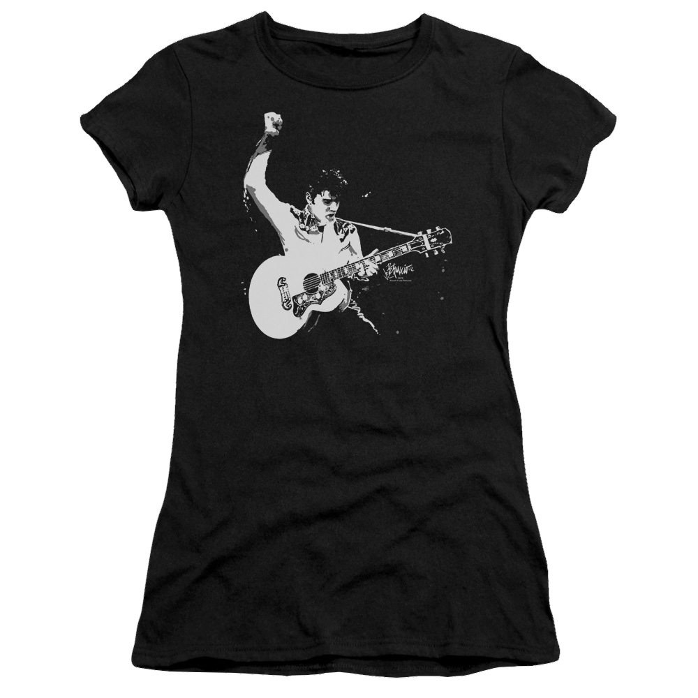 Elvis Presley Black And White Guitarman - Juniors T-Shirt Juniors T-Shirt Elvis Presley   