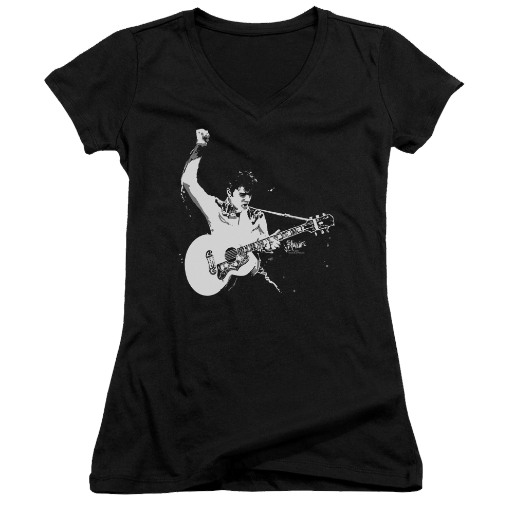 Elvis Presley Black And White Guitarman - Juniors V-Neck T-Shirt Juniors V-Neck T-Shirt Elvis Presley   