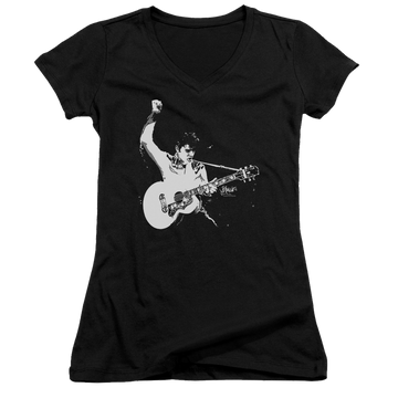 Elvis Presley Black And White Guitarman - Juniors V-Neck T-Shirt Juniors V-Neck T-Shirt Elvis Presley   