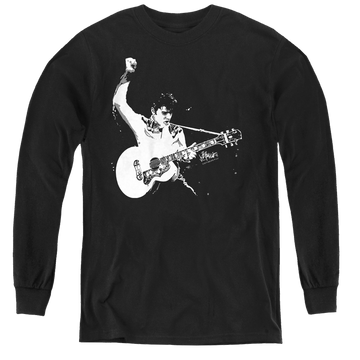Black youth long sleeve t-shirt with Elvis Presley Black&White Guitarman graphic