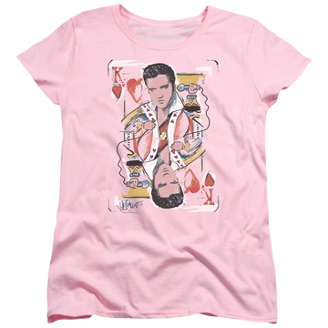 Pink women's t-shirt with Elvis Presley King Of Hearts graphic
