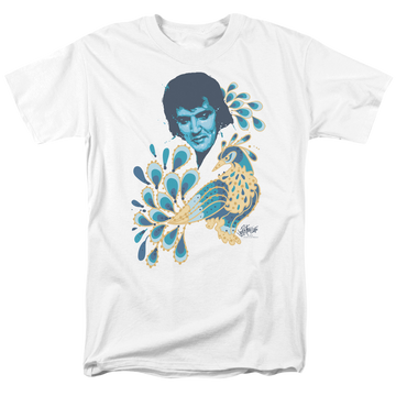 White men's regular fit t-shirt with Elvis Presley Peacock graphic