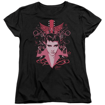 Black women's t-shirt with Elvis Presley Lets Face It graphic
