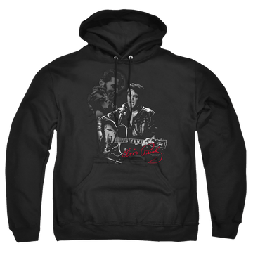 Black pullover hoodie with Elvis Presley Show Stopper graphic