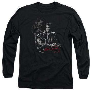 Black men's long sleeve t-shirt with Elvis Presley Show Stopper graphic