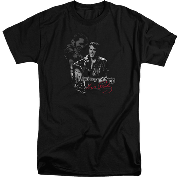 Black men's tall fit t-shirt with Elvis Presley Show Stopper graphic
