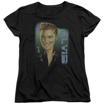 Black women's t-shirt with Elvis Presley Elvis 56 graphic