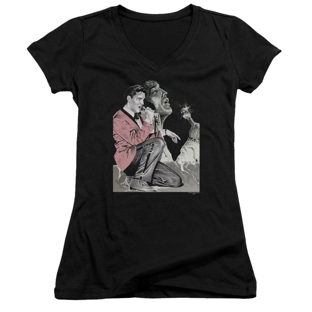 Elvis Presley Rock N Roll Smoke - Juniors V-Neck T-Shirt Juniors V-Neck T-Shirt Elvis Presley   