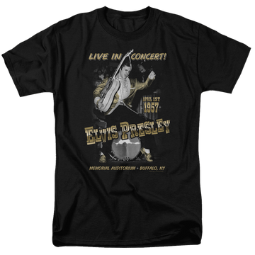 Black men's regular fit t-shirt with Elvis Presley Live In Buffalo graphic